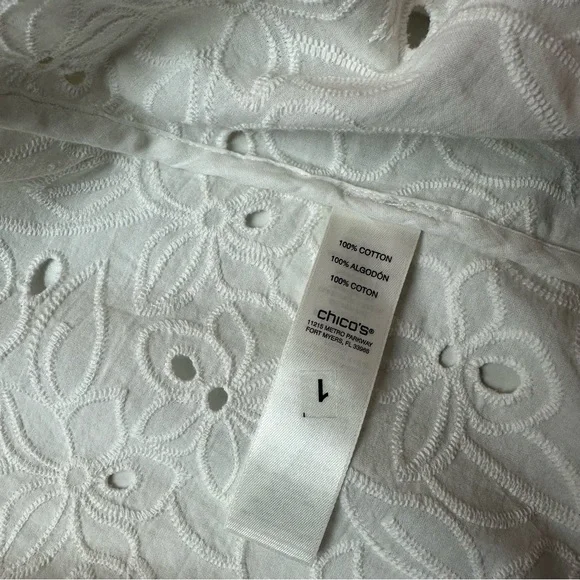 Chico’s White Cotton Eyelet Jacket | Cottagecore Summer Topper ·Coastal capsule - Picture 9 of 11